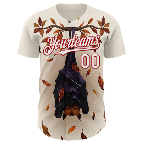 Custom Cream White-Red Episodic Drawing Autumn Fox Authentic Baseball Jersey