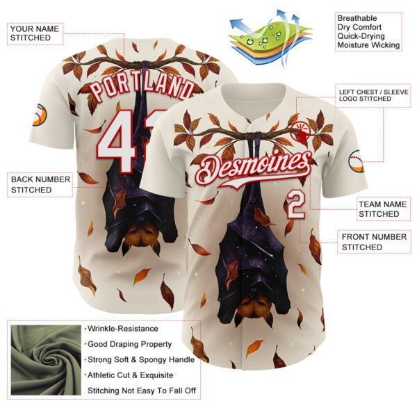 Custom Cream White-Red Episodic Drawing Autumn Fox Authentic Baseball Jersey