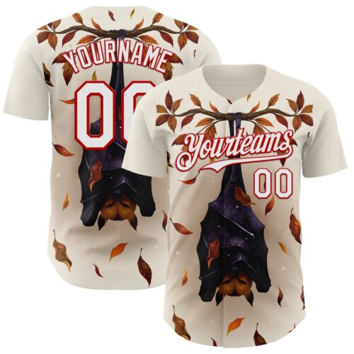 Custom Cream White-Red Episodic Drawing Autumn Fox Authentic Baseball Jersey
