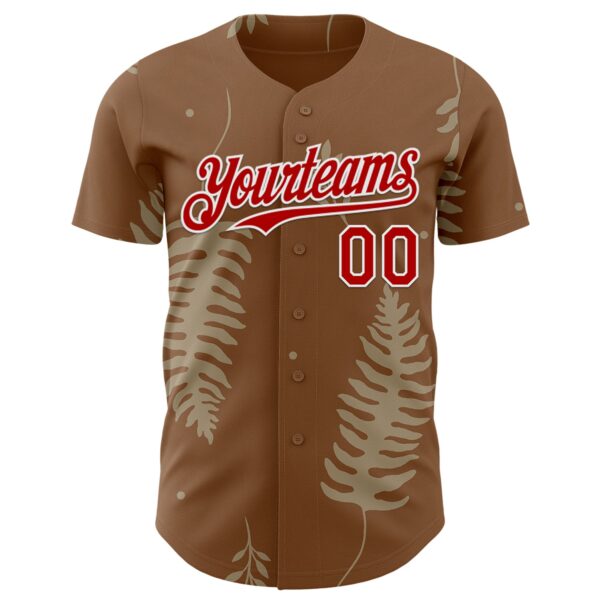 Custom Brown Red-White Episodic Drawing Autumn Ferns Authentic Baseball Jersey