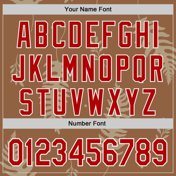 Custom Brown Red-White Episodic Drawing Autumn Ferns Authentic Baseball Jersey