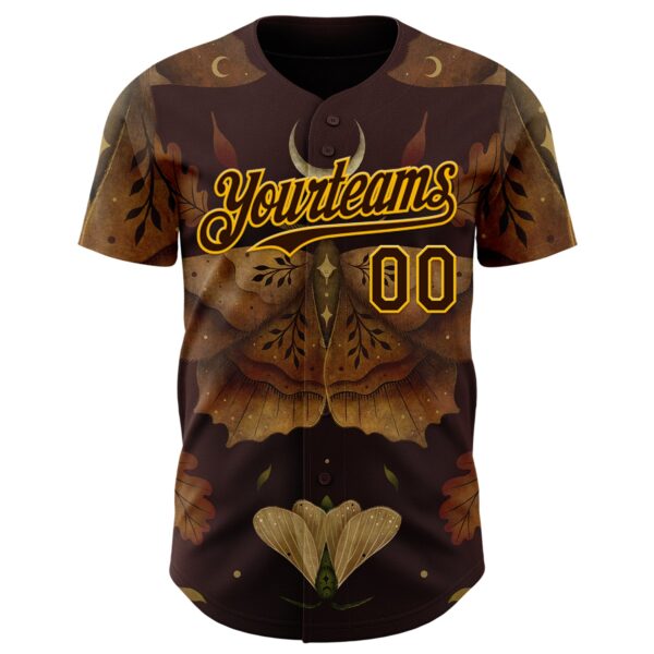 Custom Brown Gold Episodic Drawing Autumn Moth Authentic Baseball Jersey