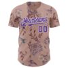 Custom Pink Purple-White Episodic Drawing Camellia Blooms Authentic Baseball Jersey
