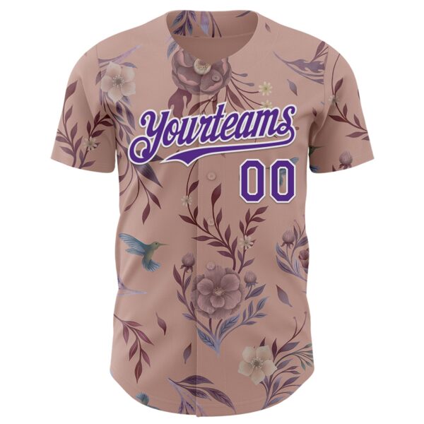Custom Pink Purple-White Episodic Drawing Camellia Blooms Authentic Baseball Jersey