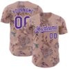 Custom Pink Purple-White Episodic Drawing Camellia Blooms Authentic Baseball Jersey