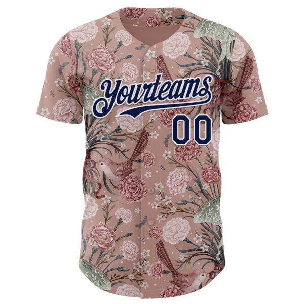 Custom Pink Navy-White Episodic Drawing Carnation Authentic Baseball Jersey