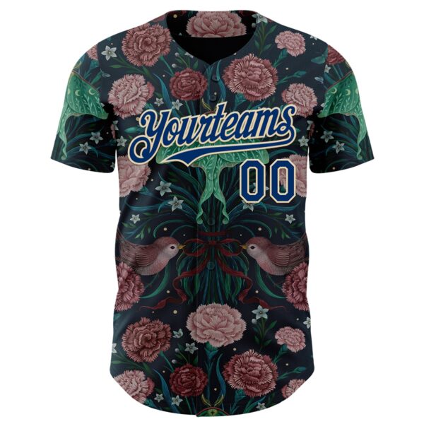 Custom Pink US Navy Blue-Cream Episodic Drawing Carnation Authentic Baseball Jersey