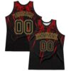 Custom Black Red-Old Gold Splash Round Neck Sublimation Basketball Suit Jersey