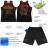 Custom Black Red-Old Gold Splash Round Neck Sublimation Basketball Suit Jersey