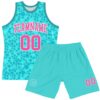 Custom Aqua Pink-White Leopard Print Round Neck Sublimation Basketball Suit Jersey