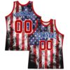 Custom White Red-Royal American Flag Round Neck Sublimation Basketball Suit Jersey