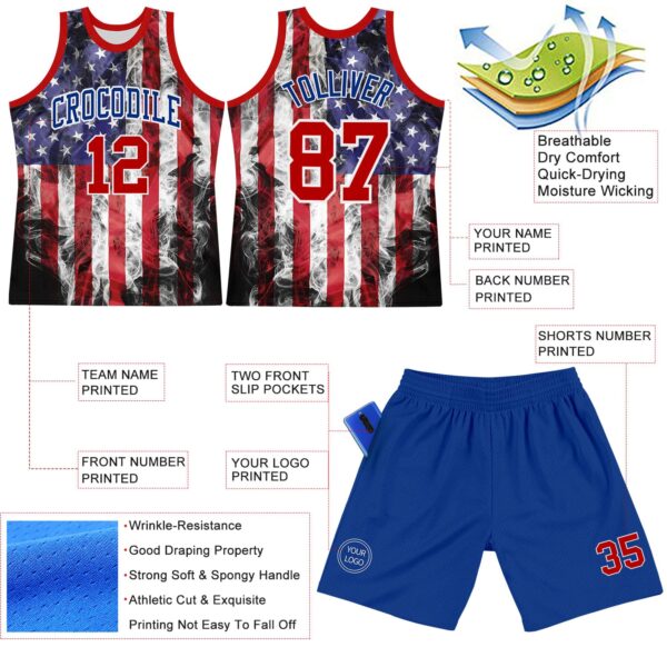 Custom White Red-Royal American Flag Round Neck Sublimation Basketball Suit Jersey