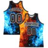 Custom Figure Black-White Flame Round Neck Sublimation Basketball Suit Jersey