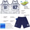 Custom White Navy Curve Lines Round Neck Sublimation Basketball Suit Jersey