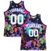 Custom Graffiti Pattern White Light Blue-Black Splash Round Neck Sublimation Basketball Suit Jersey