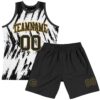 Custom White Black-Old Gold Abstract Sharp Shape Fragment Art Round Neck Sublimation Basketball Suit Jersey