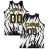 Custom White Black-Old Gold Abstract Sharp Shape Fragment Art Round Neck Sublimation Basketball Suit Jersey
