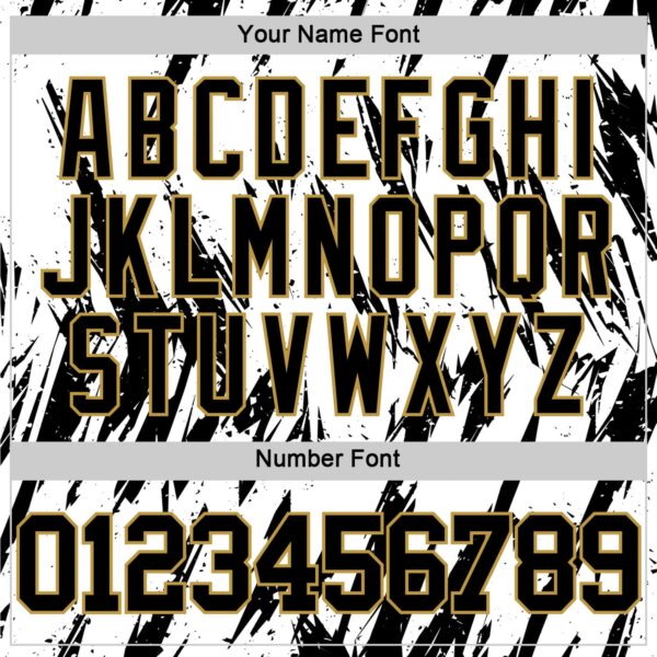 Custom White Black-Old Gold Abstract Sharp Shape Fragment Art Round Neck Sublimation Basketball Suit Jersey