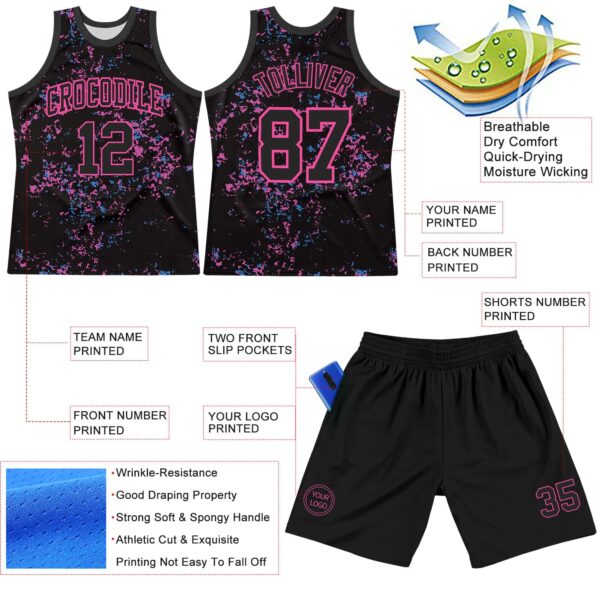 Custom Black Pink Fragment Art Round Neck Sublimation Basketball Suit Jersey