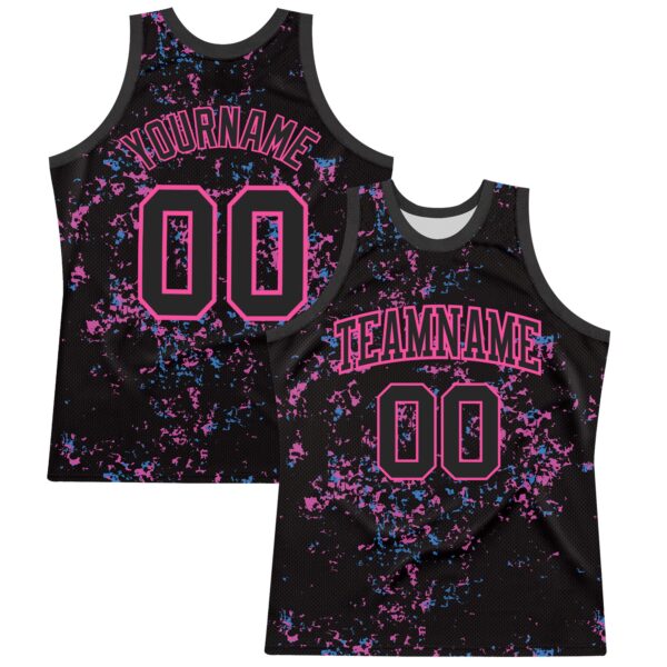 Custom Black Pink Fragment Art Round Neck Sublimation Basketball Suit Jersey