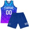 Custom Royal White-Hot Pink Gradient Geometric Shape Round Neck Sublimation Basketball Suit Jersey