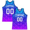 Custom Royal White-Hot Pink Gradient Geometric Shape Round Neck Sublimation Basketball Suit Jersey