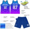 Custom Royal White-Hot Pink Gradient Geometric Shape Round Neck Sublimation Basketball Suit Jersey