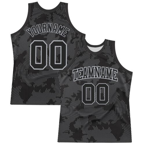 Custom Black Gray Curve Lines Round Neck Sublimation Basketball Suit Jersey