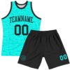 Custom Aqua Black Fragment Art Round Neck Sublimation Basketball Suit Jersey
