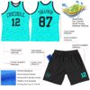 Custom Aqua Black Fragment Art Round Neck Sublimation Basketball Suit Jersey