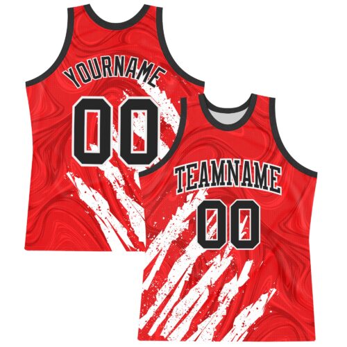 Custom Red Black-White Splash Round Neck Sublimation Basketball Suit Jersey