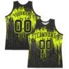 Custom Black Neon Green Dripping Splatter Art Round Neck Sublimation Basketball Suit Jersey