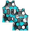 Custom Aqua Black-White Geometric Shape Round Neck Sublimation Basketball Suit Jersey