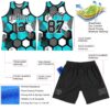 Custom Aqua Black-White Geometric Shape Round Neck Sublimation Basketball Suit Jersey