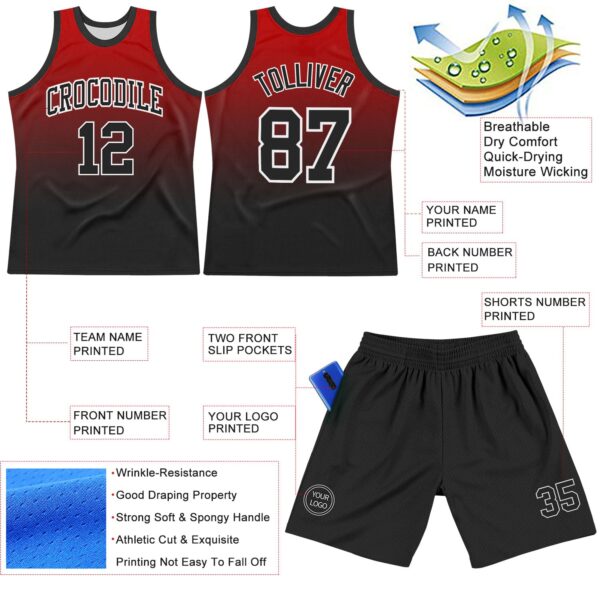 Custom Red Black-White Fade Fashion Round Neck Sublimation Basketball Suit Jersey