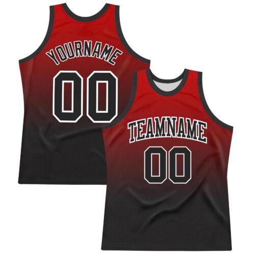 Custom Red Black-White Fade Fashion Round Neck Sublimation Basketball Suit Jersey