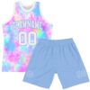 Custom Tie Dye White-Light Blue Round Neck Sublimation Basketball Suit Jersey
