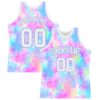 Custom Tie Dye White-Light Blue Round Neck Sublimation Basketball Suit Jersey