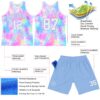 Custom Tie Dye White-Light Blue Round Neck Sublimation Basketball Suit Jersey