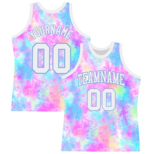 BSuit0273 Custom Tie Dye White-Light Blue Round Neck Sublimation Basketball Suit Jersey