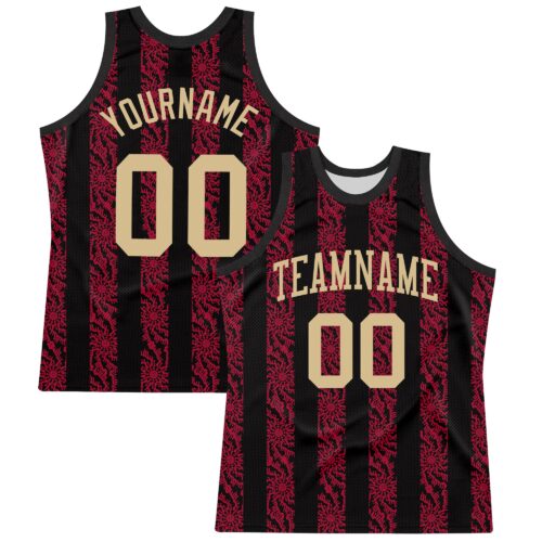 BSuit0274 Custom Black Vegas Gold-Red Abstract Shape Round Neck Sublimation Basketball Suit Jersey