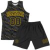 Custom Black Yellow Slant Lines Round Neck Sublimation Basketball Suit Jersey