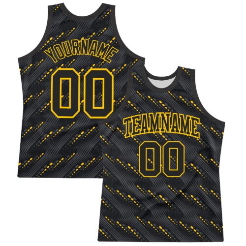 BSuit0276 Custom Black Yellow Slant Lines Round Neck Sublimation Basketball Suit Jersey