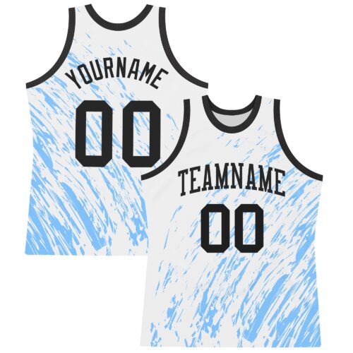 Custom White Black-Light Blue Splash Round Neck Sublimation Basketball Suit Jersey
