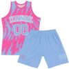 Custom Pink Light Blue-White Abstract Sharp Shape Fragment Art Round Neck Sublimation Basketball Suit Jersey