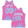 Custom Pink Light Blue-White Abstract Sharp Shape Fragment Art Round Neck Sublimation Basketball Suit Jersey