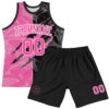 Custom Graffiti Pattern Pink Black-White Scratch Round Neck Sublimation Basketball Suit Jersey