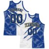 Custom Graffiti Pattern Royal White-Old Gold Scratch Round Neck Sublimation Basketball Suit Jersey