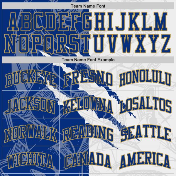 Custom Graffiti Pattern Royal White-Old Gold Scratch Round Neck Sublimation Basketball Suit Jersey