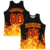 Custom Black Red-Yellow Flame Round Neck Sublimation Basketball Suit Jersey